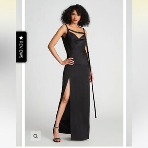 Halston | Nomi Gown In Satin & Sequin | Black sz 4 NEW